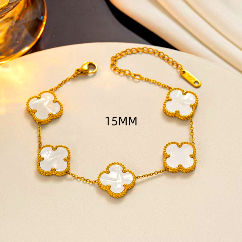 18K Gold-Plated Exquisite Lucky Four-Leaf Clover 15mm Five-Flower Bracelets
