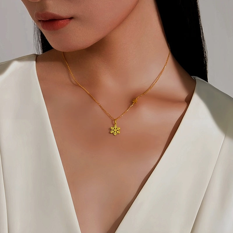 Sterling Silver 22K Gold-Plated Christmas Sparkling Pendant Snowflake Necklace