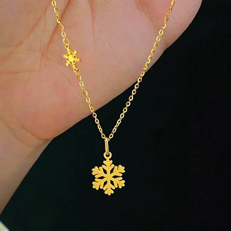 Sterling Silver 22K Gold-Plated Christmas Sparkling Pendant Snowflake Necklace