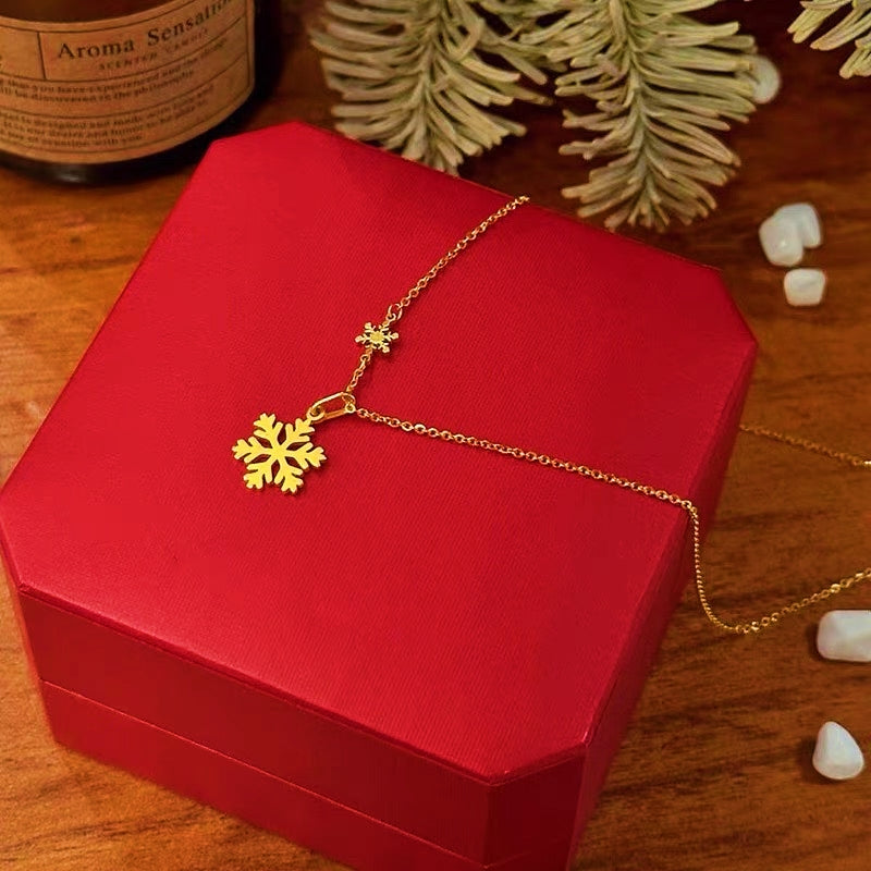 Sterling Silver 22K Gold-Plated Christmas Sparkling Pendant Snowflake Necklace