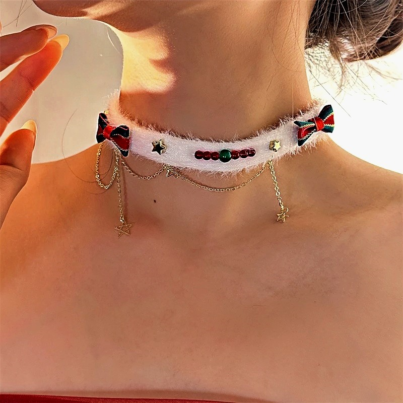 Christmas Bow Star Tassel Choker