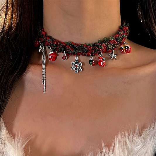 Christmas Color Matching Plush Snowflake Choker