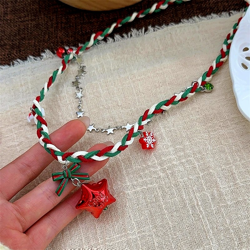 Christmas Red Star Braided Necklace