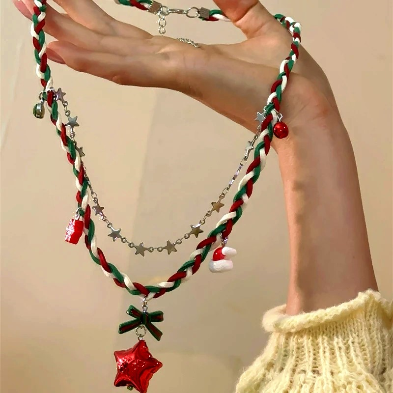 Christmas Red Star Braided Necklace