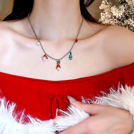 Christmas Series Christmas Tree Santa Claus and Bell Necklace
