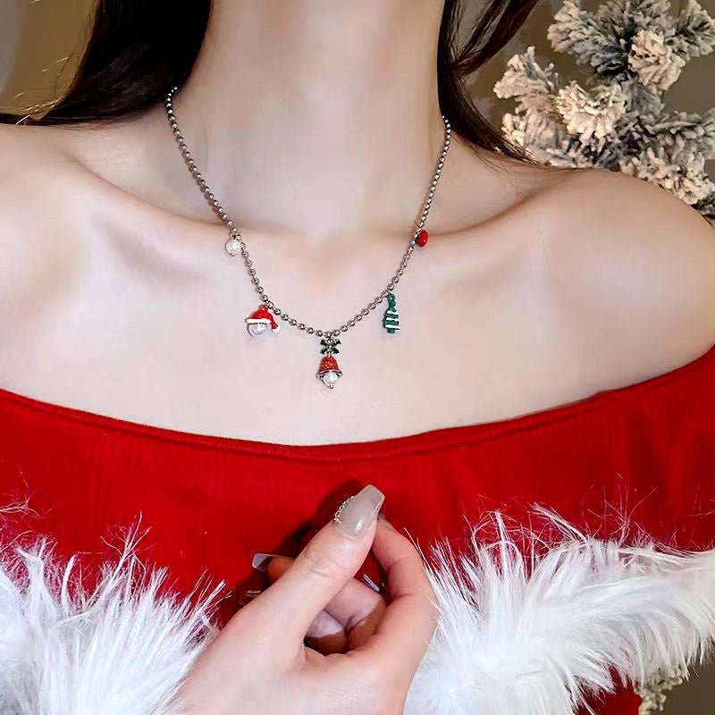 Christmas Series Christmas Tree Santa Claus and Bell Necklace