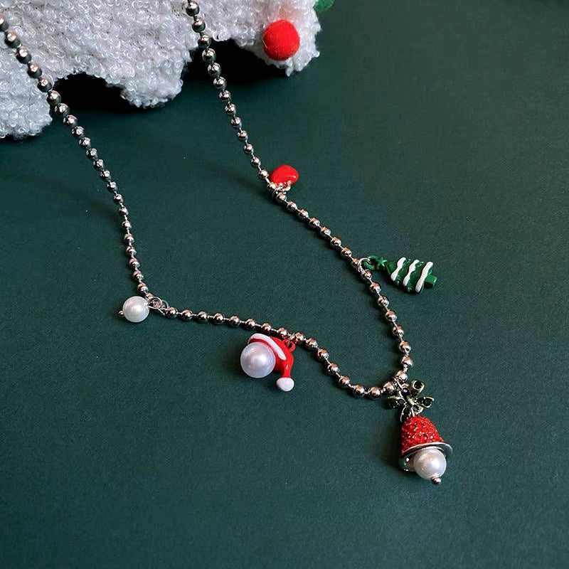 Christmas Series Christmas Tree Santa Claus and Bell Necklace
