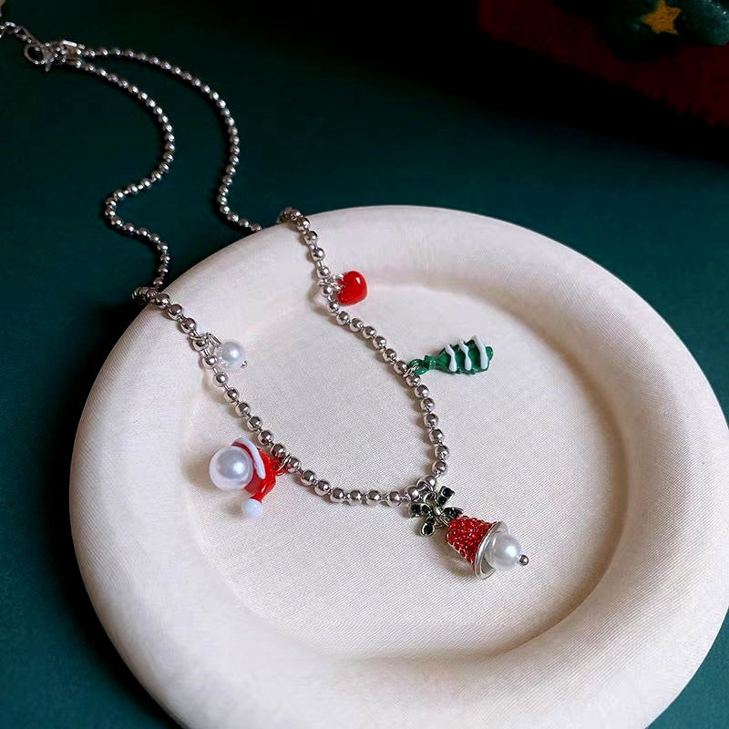 Christmas Series Christmas Tree Santa Claus and Bell Necklace