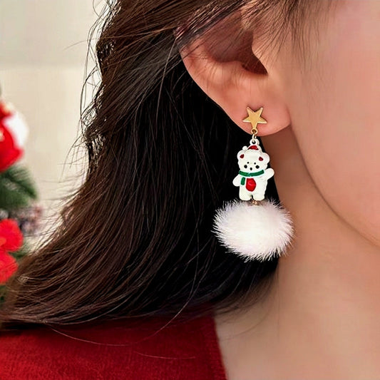 Silver Post Christmas Bear Earrings