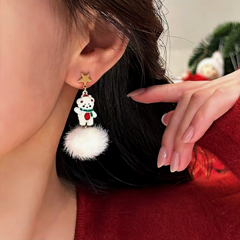 Silver Post Christmas Bear Earrings