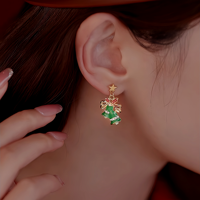 Silver Post Christmas Bow Bell Earrings