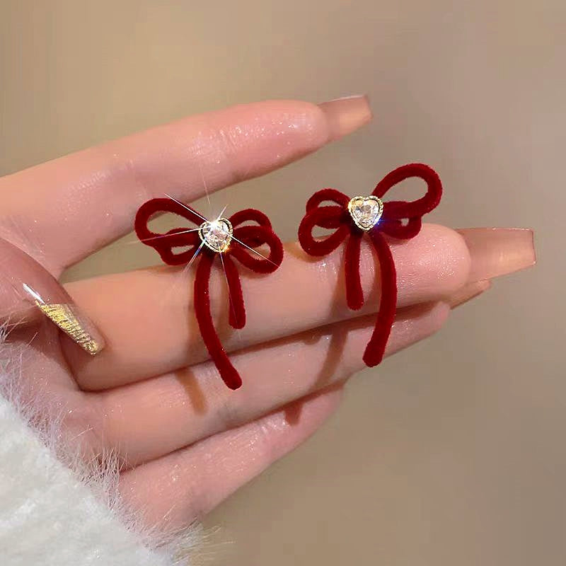Silver Post Christmas Bow Earrings