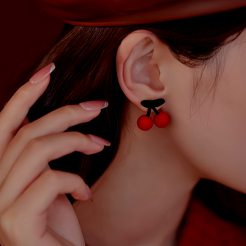 Silver Post Christmas Cherry Earrings