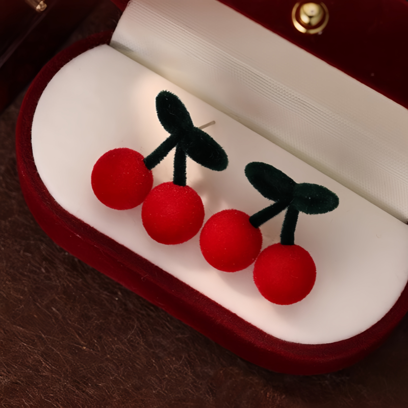 Silver Post Christmas Cherry Earrings