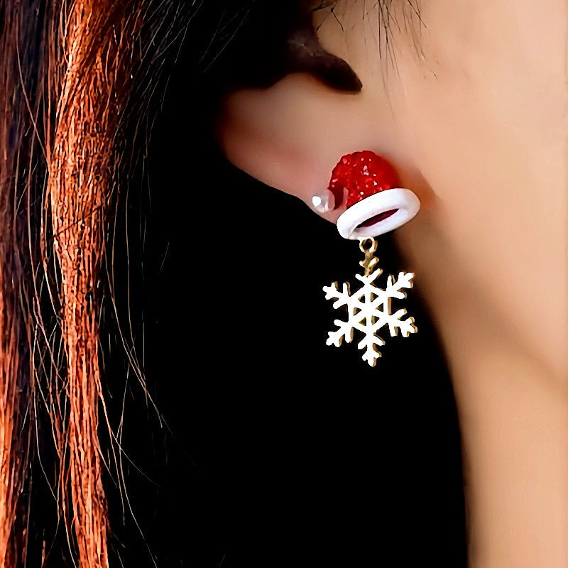 Silver Post Christmas Hat Boots Snowflake Earrings