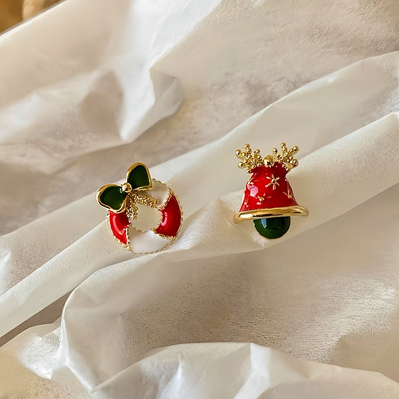 Silver Post Christmas Santa Claus Bell Earrings