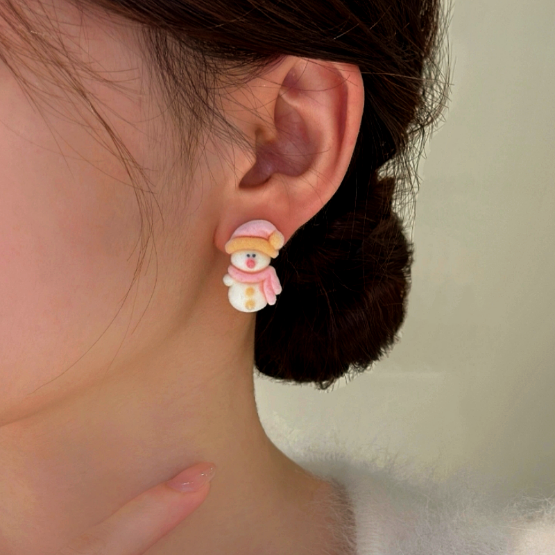 Silver Post Christmas Santa Flocking Earrings