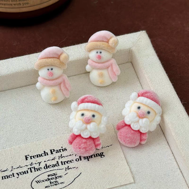 Silver Post Christmas Santa Flocking Earrings