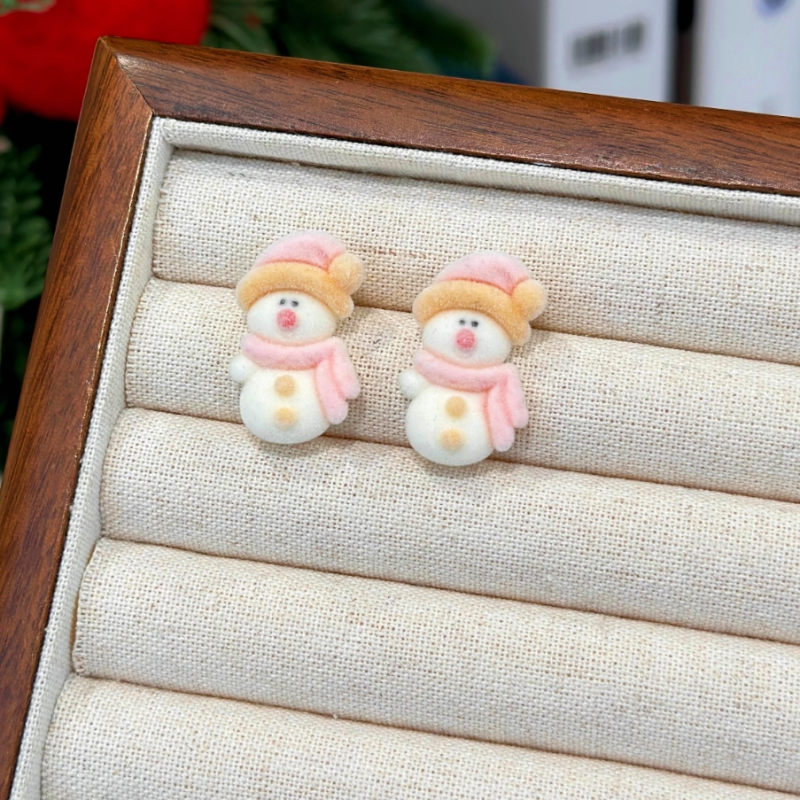 Silver Post Christmas Santa Flocking Earrings