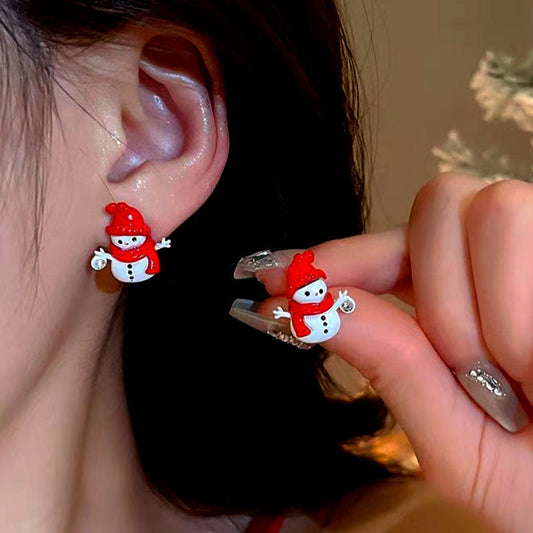 Silver Post Christmas Scarf Snowman Stud Earrings