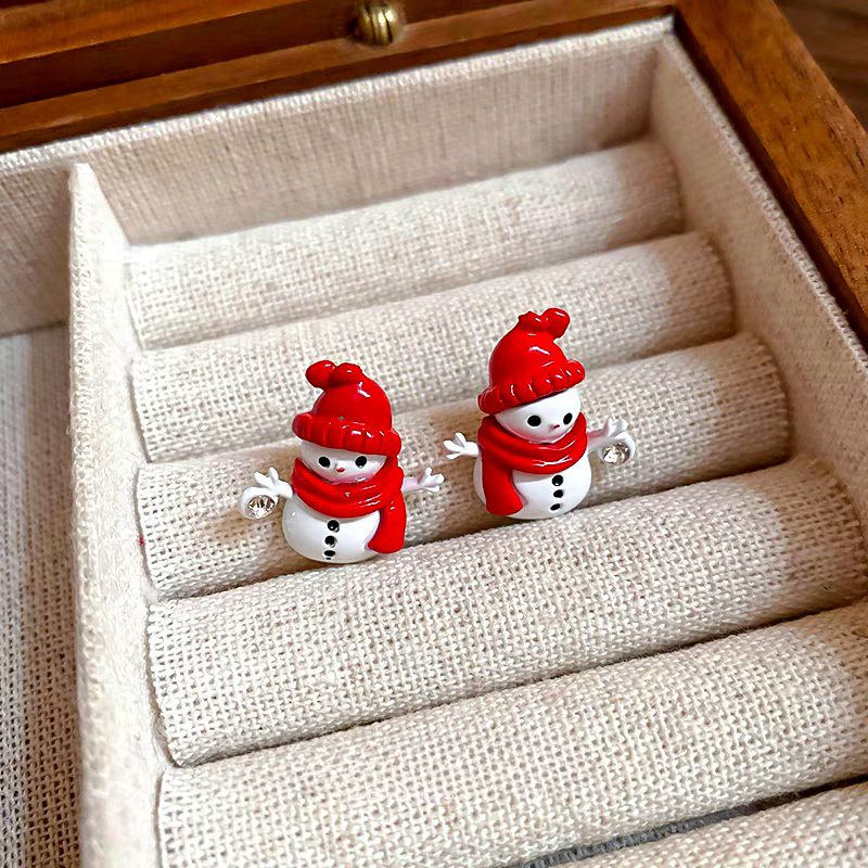 Silver Post Christmas Scarf Snowman Stud Earrings