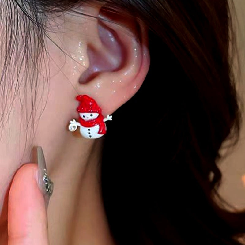 Silver Post Christmas Scarf Snowman Stud Earrings
