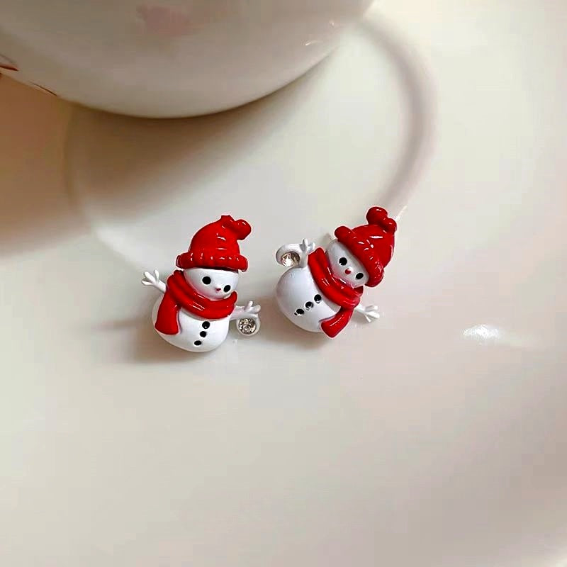 Silver Post Christmas Scarf Snowman Stud Earrings