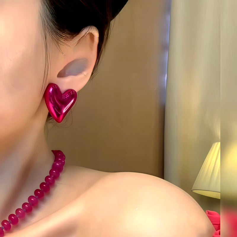 Silver Post Pink Pearl Heart Stud Earrings