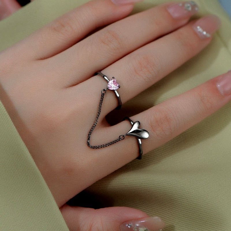 Sterling Silver Adjustable Pink Diamond Love Rings