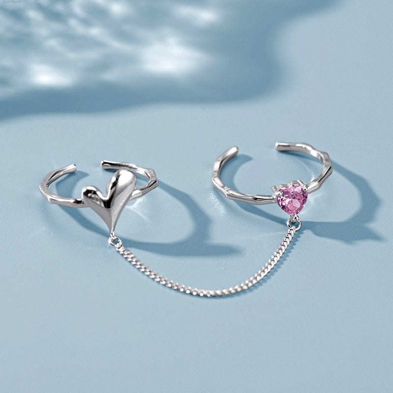 Sterling Silver Adjustable Pink Diamond Love Rings