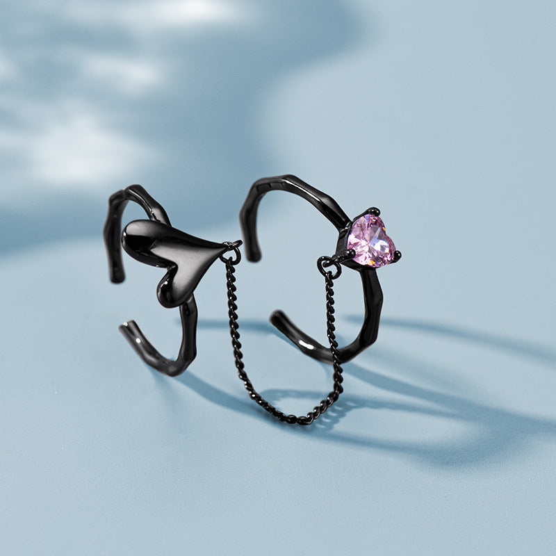 Sterling Silver Adjustable Pink Diamond Love Rings