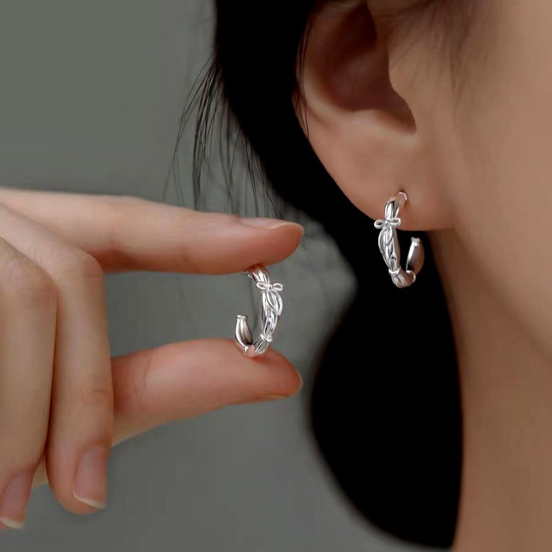 Sterling Silver Bow C-Shaped Earrings