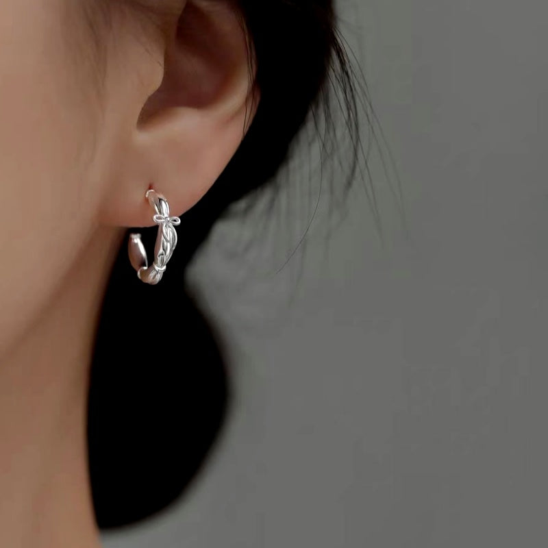 Sterling Silver Bow C-Shaped Earrings