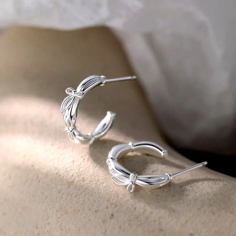 Sterling Silver Bow C-Shaped Earrings