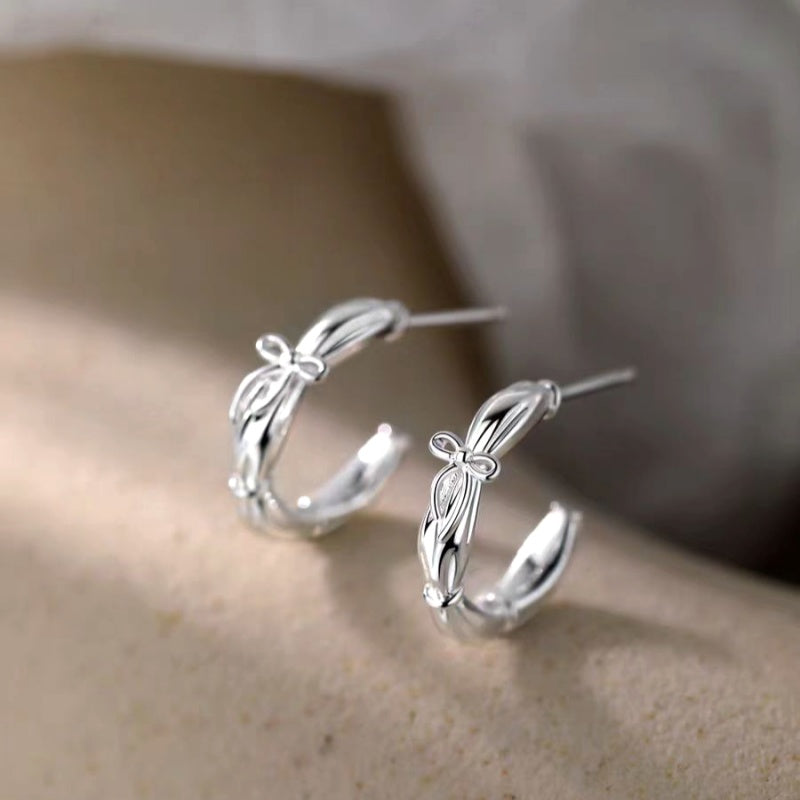 Sterling Silver Bow C-Shaped Earrings