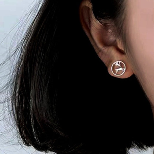 Sterling Silver Christmas Deer Stud Earrings