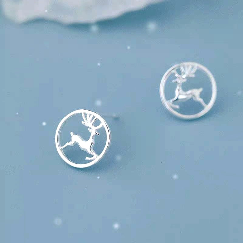 Sterling Silver Christmas Deer Stud Earrings