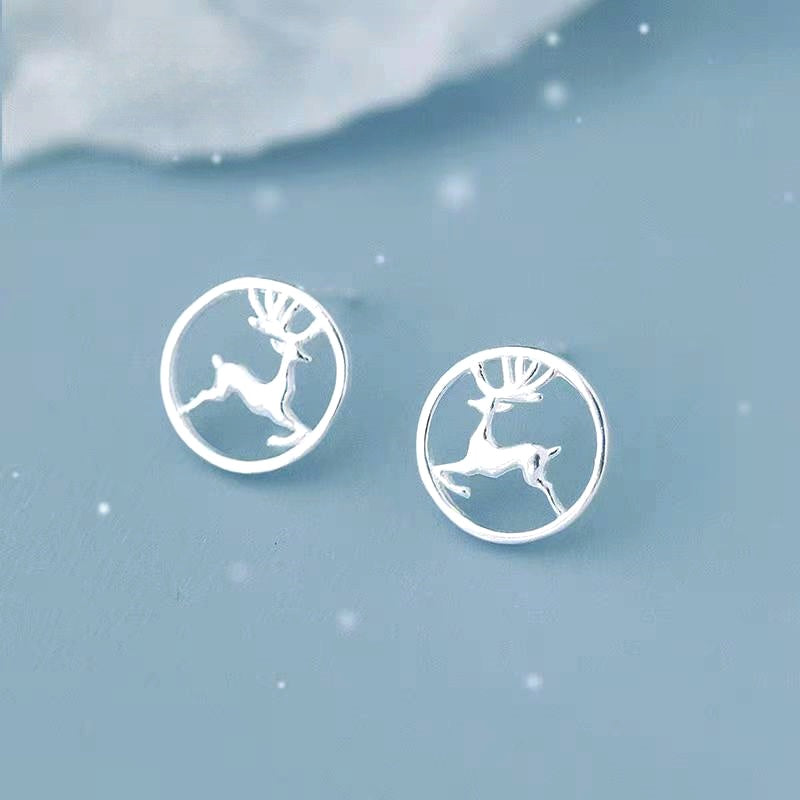 Sterling Silver Christmas Deer Stud Earrings