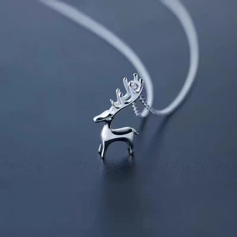 Sterling Silver Christmas Elk Pendant Necklace