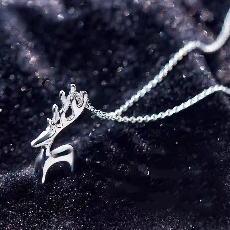 Sterling Silver Christmas Elk Pendant Necklace