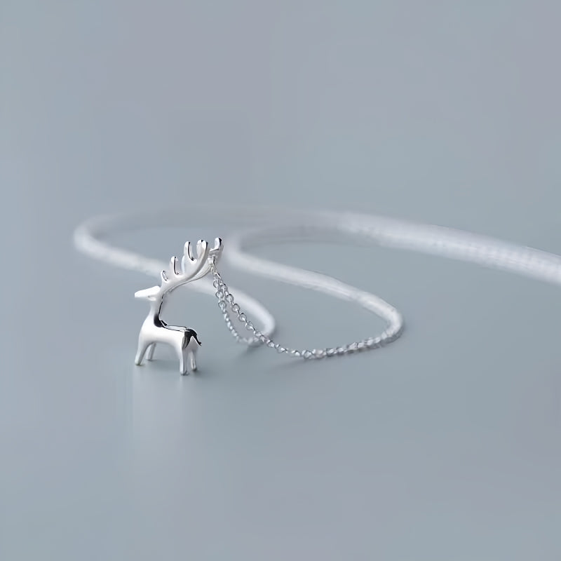 Sterling Silver Christmas Elk Pendant Necklace