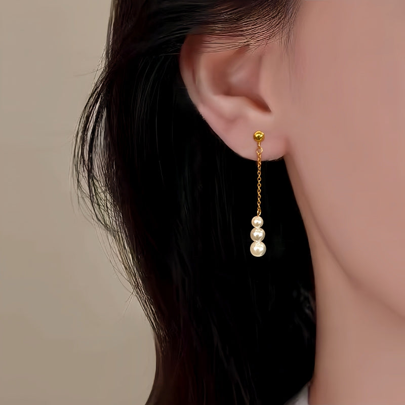 Sterling Silver Christmas Pearl Tassel Earrings