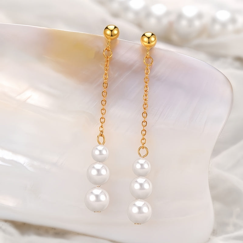 Sterling Silver Christmas Pearl Tassel Earrings