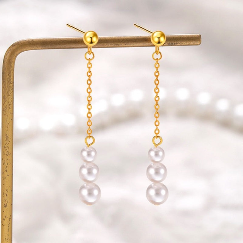 Sterling Silver Christmas Pearl Tassel Earrings
