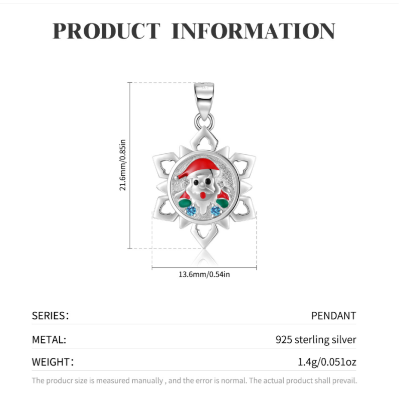 Sterling Silver Christmas Santa Claus Badge Pendant Necklace