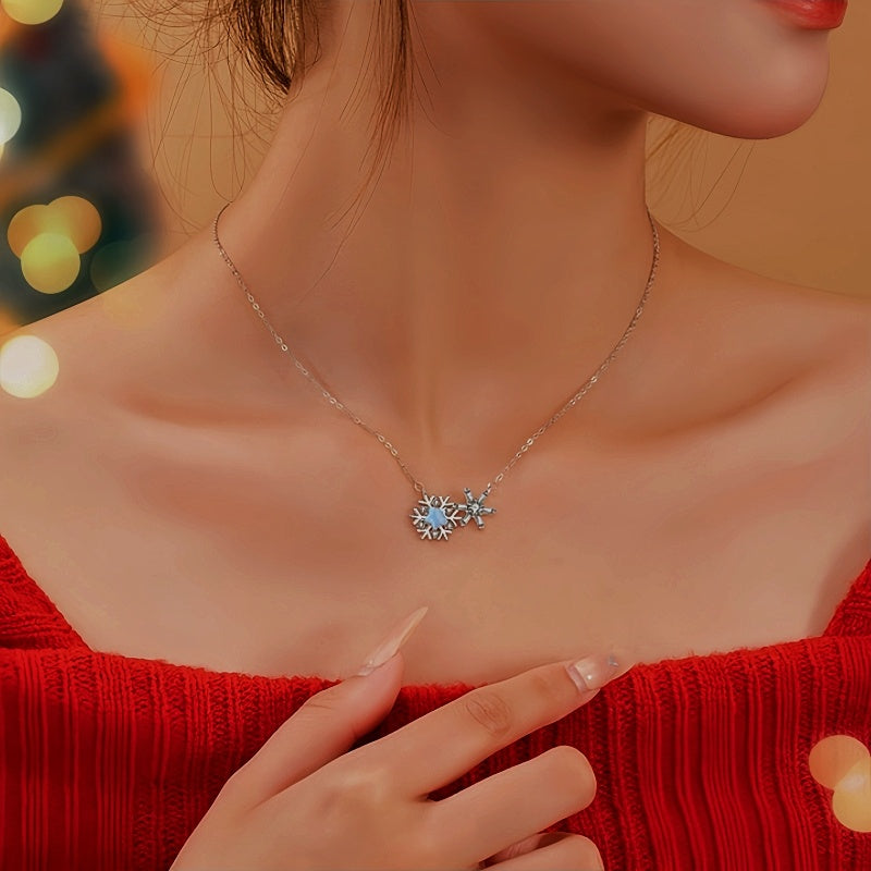 Sterling Silver Christmas Snowflake Glass Stone Necklace