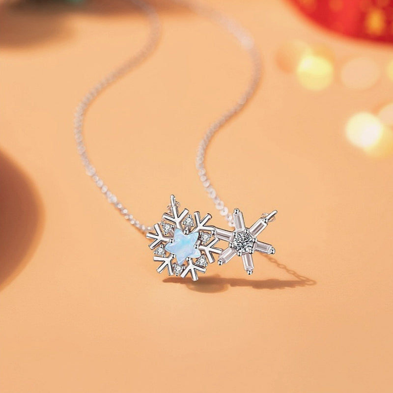 Sterling Silver Christmas Snowflake Glass Stone Necklace
