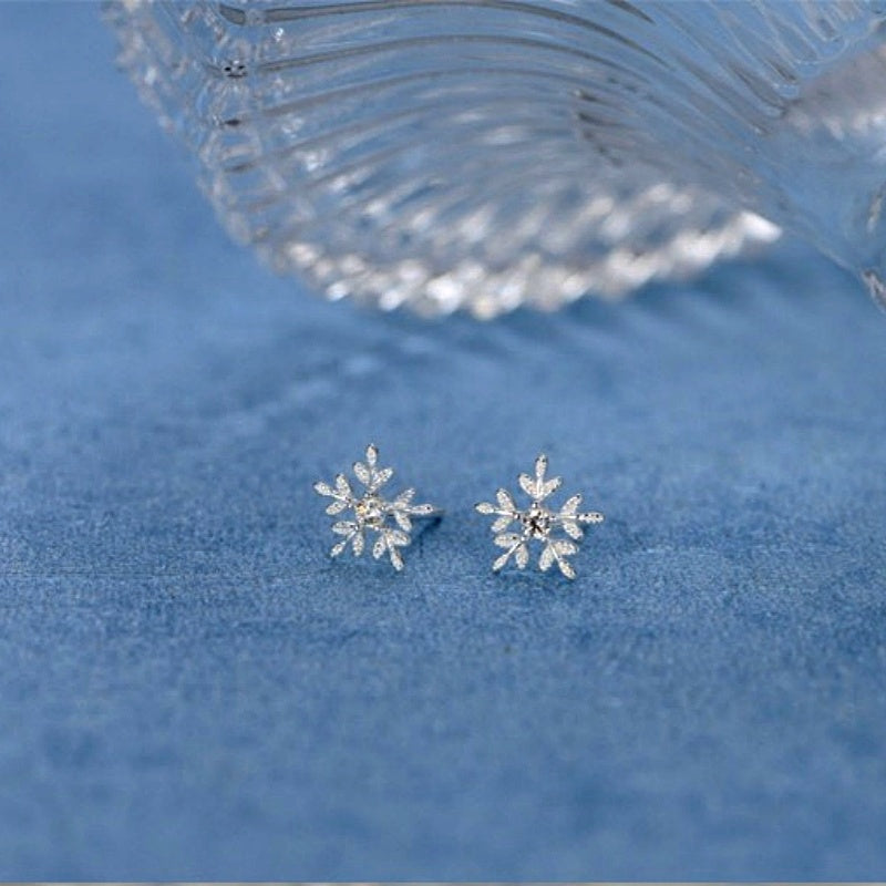 Sterling Silver Christmas Snowflake Stud Earrings