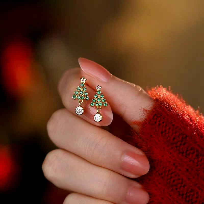 Sterling Silver Christmas Tree Earrings