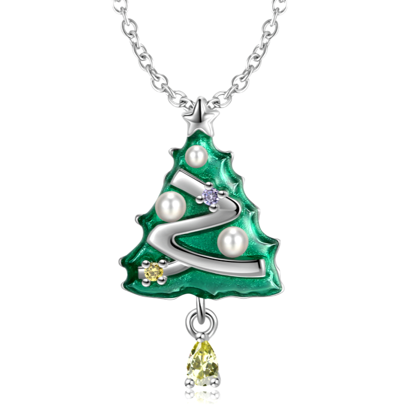 Sterling Silver Christmas Tree Pendant Necklace